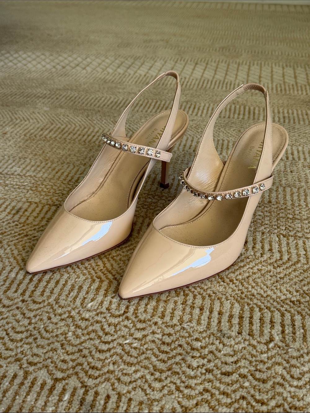 Miu Miu Blush Patent Slingback Heels with Crystal Strap